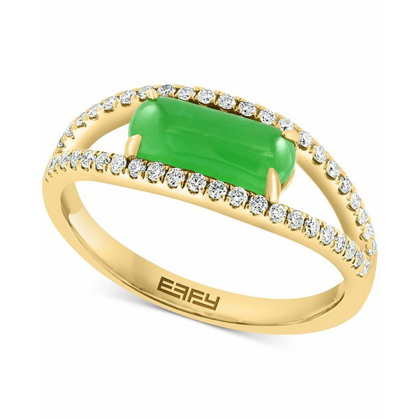 エフィー コレクション レディース リング アクセサリー EFFY® Jade & Diamond (1/4 ct. t.w.) Openwork Ring in 14k Gold 14K Yello