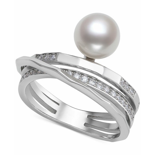 ベル ドゥ メール レディース リング アクセサリー Cultured Freshwater Button Pearl (7mm) & Cubic Zirconia Multirow Statement Ring