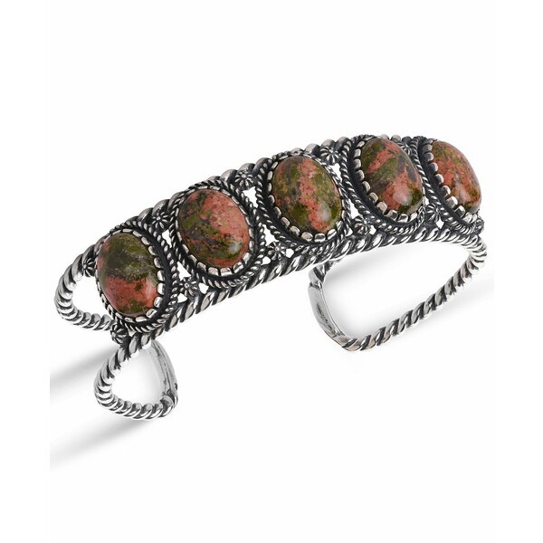 アメリカンウェスト レディース ブレスレット・バングル・アンクレット アクセサリー Unakite Gemstone Rope Cuff Bracelet in Sterling