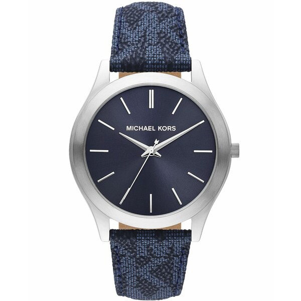 マイケルコース メンズ 腕時計 アクセサリー Men's Slim Runway Navy Signature Logo Polyvinyl Chloride Strap Watch 44mm Blue