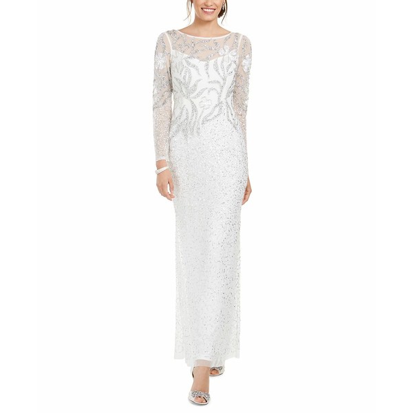 アドリアナ パペル レディース ワンピース トップス Embellished Illusion Gown Ivory/Silver