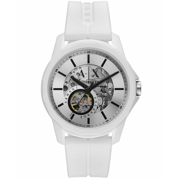 アルマーニ メンズ 腕時計 アクセサリー Men's Hampton Automatic in White Case with White Silicone Strap Watch, 44mm White