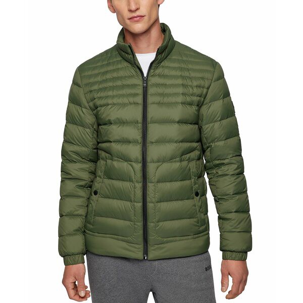 ヒューゴボス メンズ ジャケット＆ブルゾン アウター BOSS Men's Silicone-Logo Down Jacket Open Green