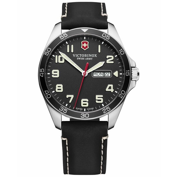 ビクトリノックス メンズ 腕時計 アクセサリー Men's FieldForce Black Leather Strap Watch 42mm Black