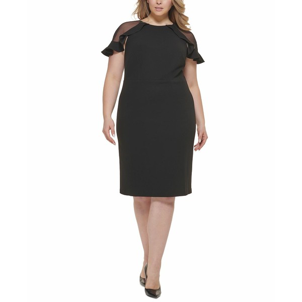 エリザジェイ レディース ワンピース トップス Plus Size Flutter-Sleeve Sheath Dress Black