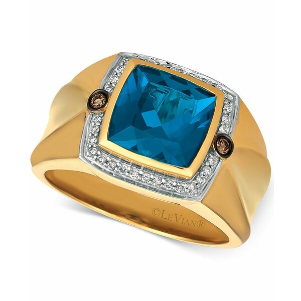 ルヴァン メンズ リング アクセサリー Gents Men's London Blue Topaz (4-1/8 ct. t.w.) & Diamond (1/5 ct. t.w.) Ring in 14k Gold Gol