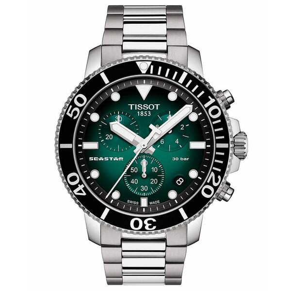 ティソット メンズ 腕時計 アクセサリー Men's Swiss Chronograph Seastar 1000 Stainless Steel Bracelet Watch 46mm Green Gradient