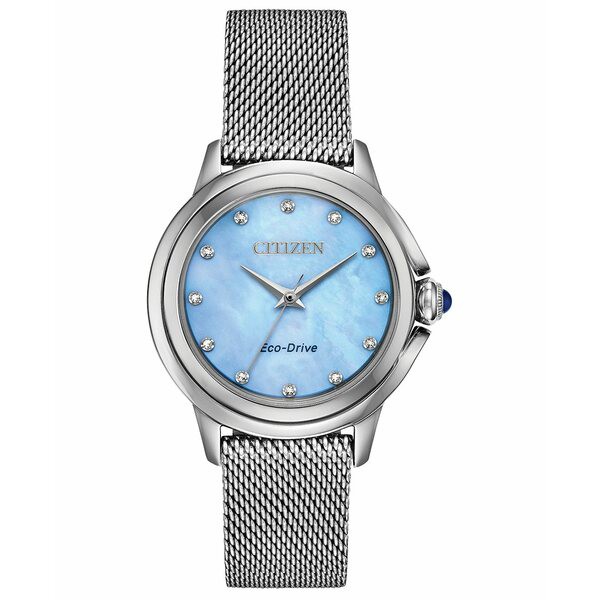 シチズン レディース 腕時計 アクセサリー Eco-Drive Women's Ceci Diamond-Accent Stainless Steel Mesh Bracelet Watch 32mm Silver