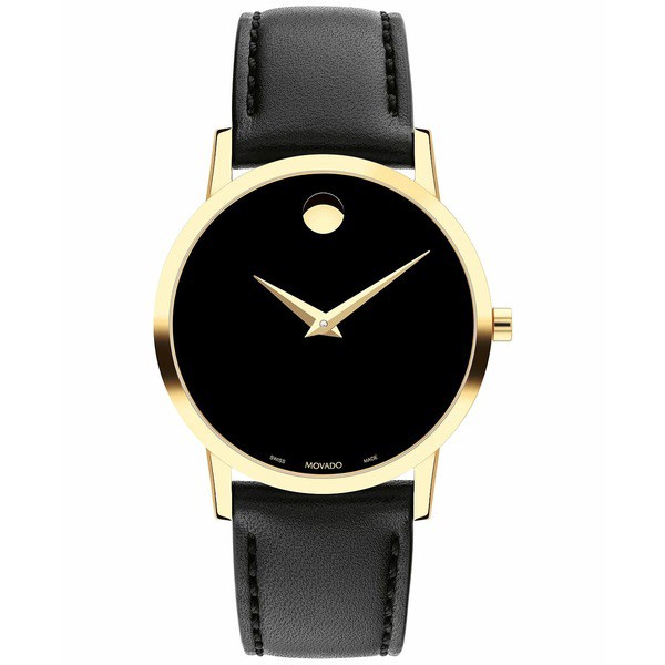 モバド レディース 腕時計 アクセサリー Women's Swiss Museum Classic Black Leather Strap Watch 33mm Gold