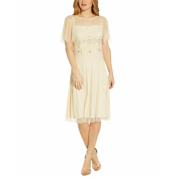 アドリアナ パペル レディース ワンピース トップス Beaded Flutter-Sleeve Midi Dress Sandshell