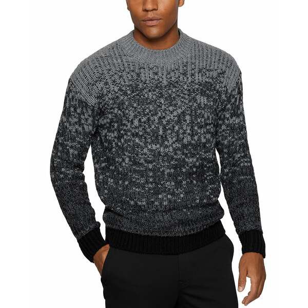 ヒューゴボス メンズ ニット&セーター アウター BOSS Men's Relaxed-Fit Pixel Sweater Black