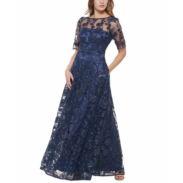 エリザジェイ レディース ワンピース トップス Women's Lace Gown Navy