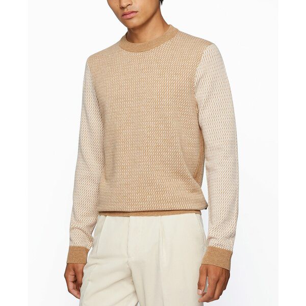 ヒューゴボス メンズ ニット&セーター アウター BOSS Men's Crewneck Wool Sweater Medium Beige