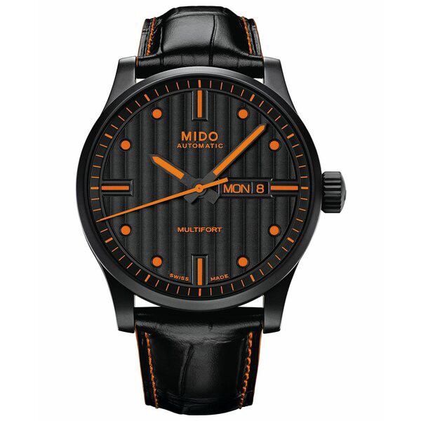 ミド メンズ 腕時計 アクセサリー Men's Swiss Automatic Multifort Black Leather Strap Watch 42mm Black