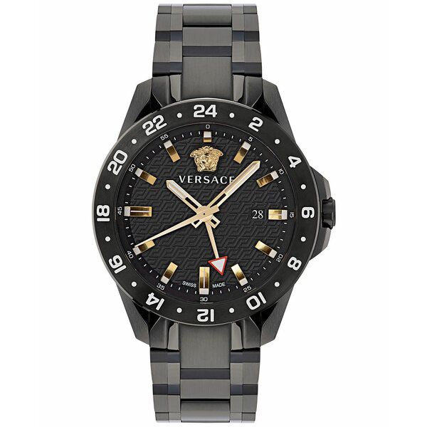 ヴェルサーチ メンズ 腕時計 アクセサリー Men's Swiss Sport Tech GMT Black Ion Plated Stainless Steel Bracelet Watch 45mm Ip Black