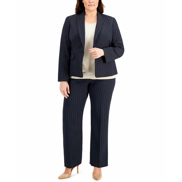 ル スーツ レディース カジュアルパンツ ボトムス Plus Size Pinstriped Pantsuit Navy/slate Blue