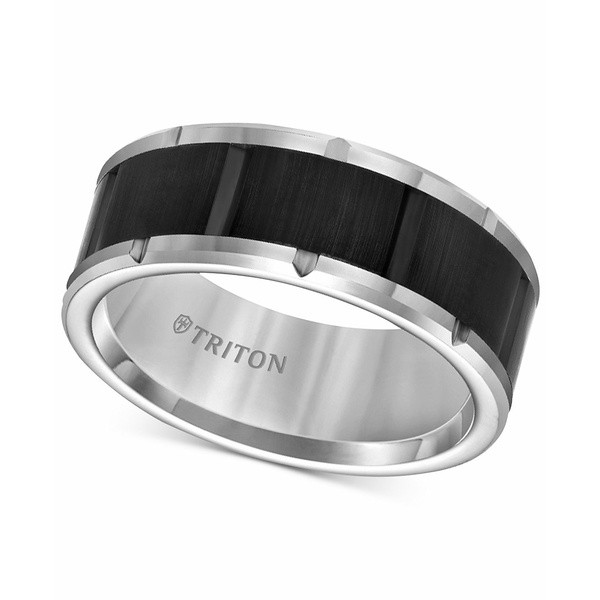 トライトン メンズ リング アクセサリー Men's Comfort Fit Band in Black and White Tungsten Carbide Tungsten