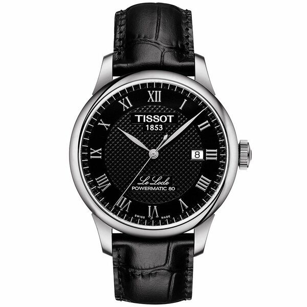 ティソット メンズ 腕時計 アクセサリー Men's Swiss Automatic T-Classic Le Locle Powermatic 80 Black Leather Strap Watch 39.3mm No