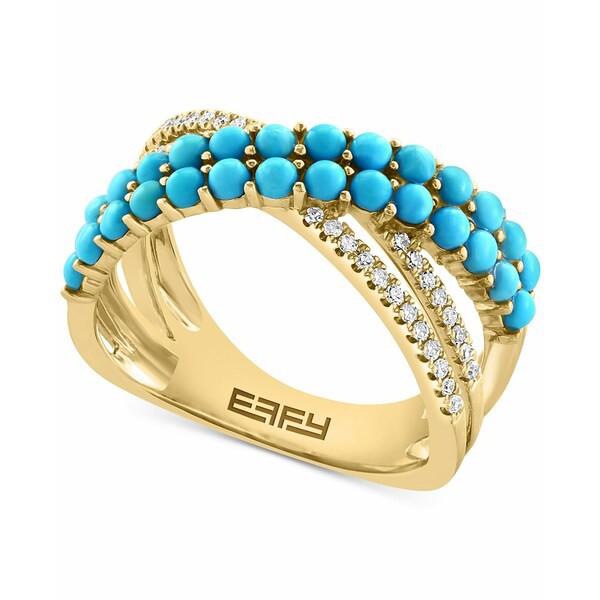 エフィー コレクション レディース リング アクセサリー EFFY® Turquoise & Diamond (1/6 ct. t.w.) Crossover Ring in 14k Gold 14K