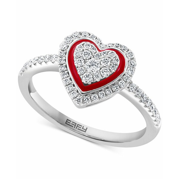 エフィー コレクション レディース リング アクセサリー EFFY® Diamond & Enamel Heart Halo Ring (1/3 ct. t.w.) in 14k White Gold