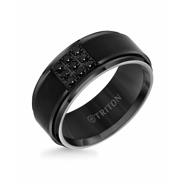 トライトン レディース リング アクセサリー 9mm Black Tungsten Carbide Step Edge Ring with 1/2 CTTW Black Sapphires Blck Tungs