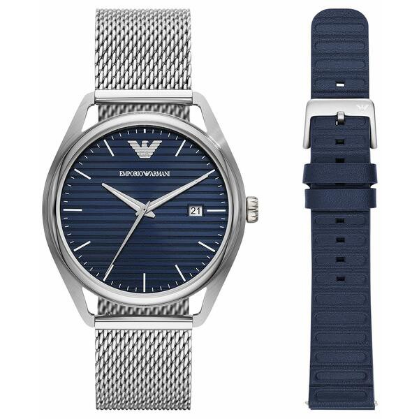 エンポリオ アルマーニ メンズ 腕時計 アクセサリー Men's Silver-Tone Stainless Steel Mesh Strap Watch 41mm & Interchangeable Strap