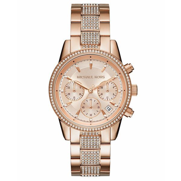 マイケルコース レディース 腕時計 アクセサリー Women's Chronograph Ritz Rose Gold-Tone Stainless Steel Bracelet Watch 37mm Rose G