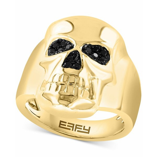 エフィー コレクション メンズ リング アクセサリー EFFY® Men's Black Spinel Skull Ring (1/3 ct. t.w.) in 14k Gold-Plated Sterl