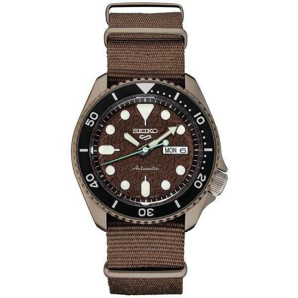 セイコー メンズ 腕時計 アクセサリー Men's Automatic 5 Sports Brown Nylon Strap Watch 43mm Brown