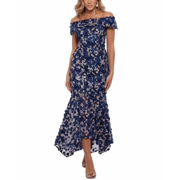 エスケープ レディース ワンピース トップス 3D-Floral Off-The-Shoulder Gown Blue Floral