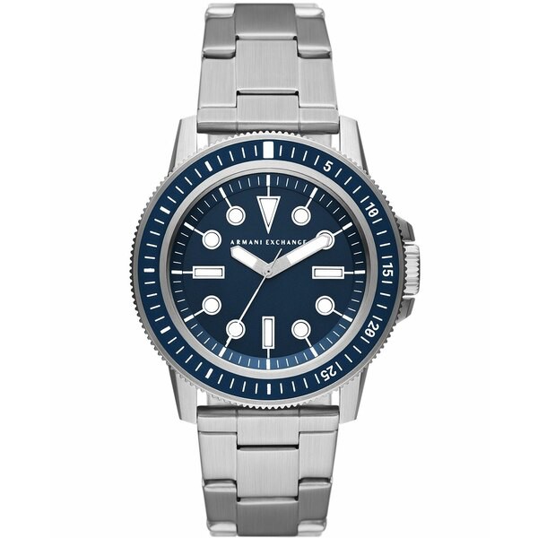 アルマーニ メンズ 腕時計 アクセサリー Men's Leonardo Dive Inspired Silver-tone in Stainless Steel Link Bracelet Watch with Navy