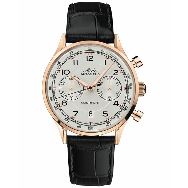 ミド メンズ 腕時計 アクセサリー Men's Swiss Automatic Chronograph Multifort Black Leather Strap Watch 42mm Ivory