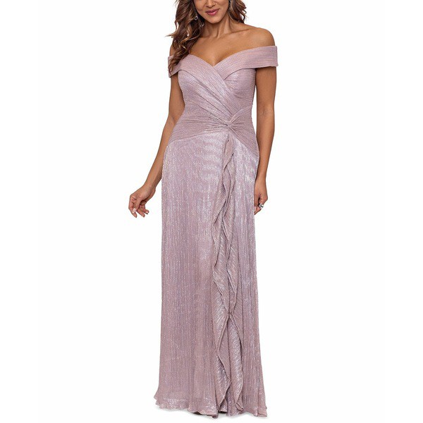 エスケープ レディース ワンピース トップス Plus Size Metallic Pleated Off-The-Shoulder Gown Rose