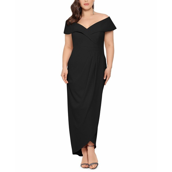 エスケープ レディース ワンピース トップス Plus Size Off-The-Shoulder Gown Black