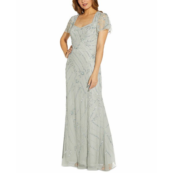 アドリアナ パペル レディース ワンピース トップス Beaded Evening Gown Frosted Sage