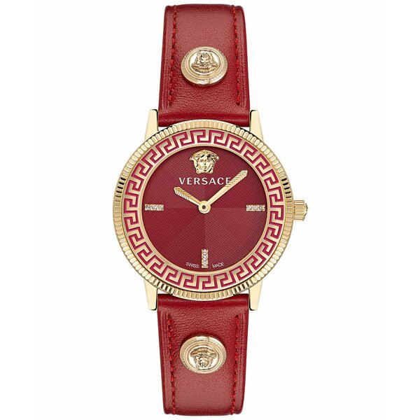 ヴェルサーチ レディース 腕時計 アクセサリー Women's Swiss V-Tribute Red Leather Strap Watch 36mm Ip Yellow Gold