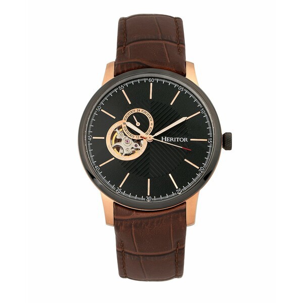 ヘリトール レディース 腕時計 アクセサリー Automatic Landon Rose Gold & Brown Leather Watches 44mm Brown