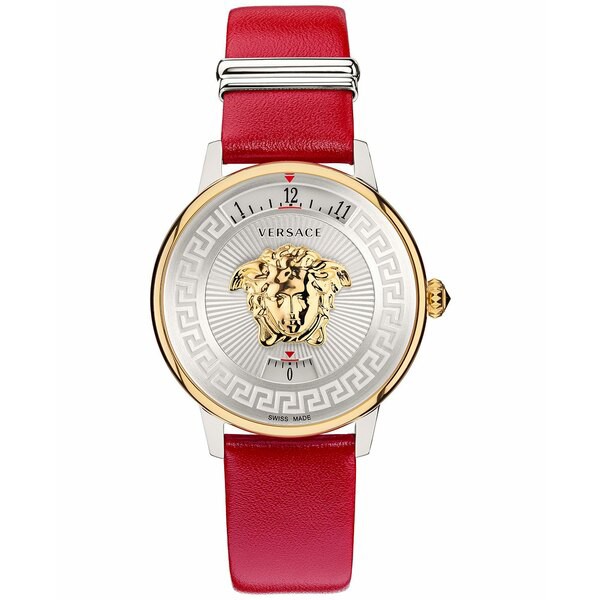 ヴェルサーチ レディース 腕時計 アクセサリー Women's Swiss Medusa Icon Red Leather Strap Watch 38mm Stainless Steel