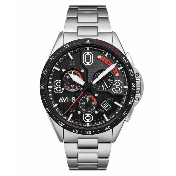 アヴィエイト メンズ 腕時計 アクセサリー Men's P-51 Mustang Blakeslee Chronograph Legion Silver Tone Solid Stainless Steel Bracel