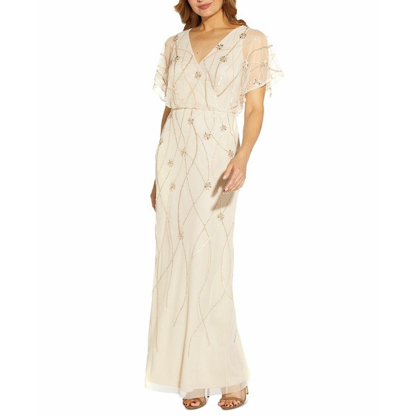 アドリアナ パペル レディース ワンピース トップス Beaded Illusion Blouson Gown Soft Silk