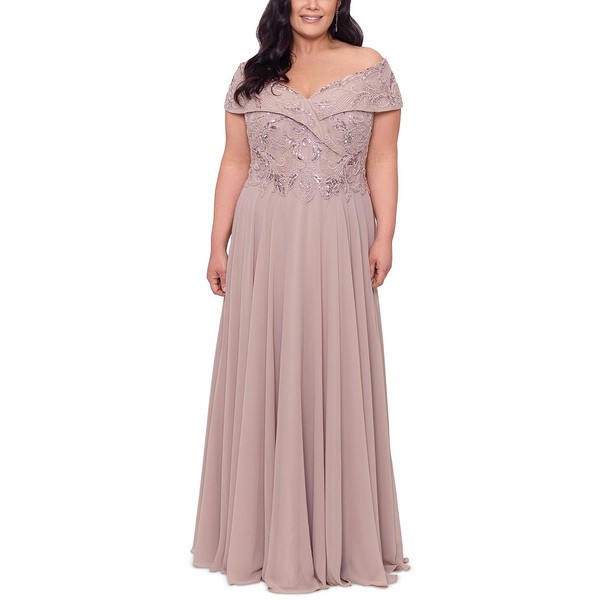 エスケープ レディース ワンピース トップス Plus Size Beaded Gown Taupe