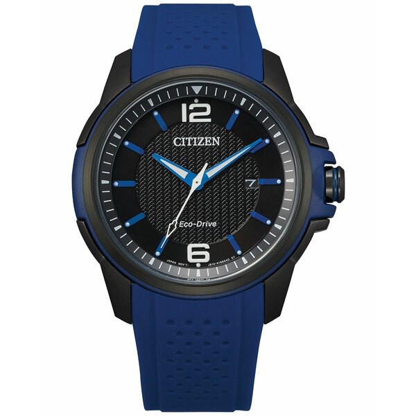 シチズン メンズ 腕時計 アクセサリー Eco-Drive Men's Blue Polyurethane Strap Watch 45mm Black