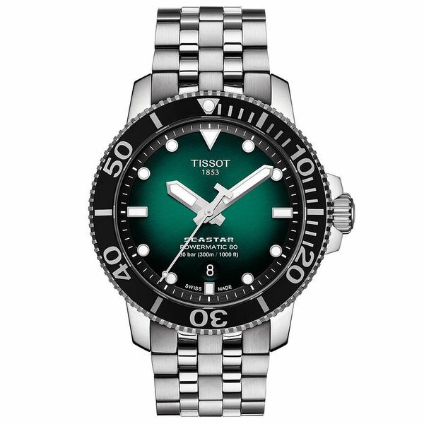 ティソット メンズ 腕時計 アクセサリー Men's Swiss Automatic Seastar 1000 Stainless Steel Bracelet Watch 43mm Green Gradient