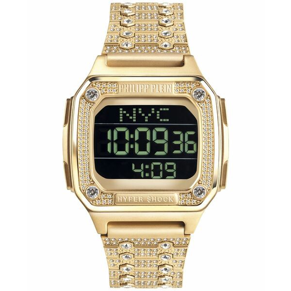 フィリッププレイン メンズ 腕時計 アクセサリー Men's Digital Hyper Shock Gold-Tone Stainless Steel Bracelet Watch 44mm Gold-Tone