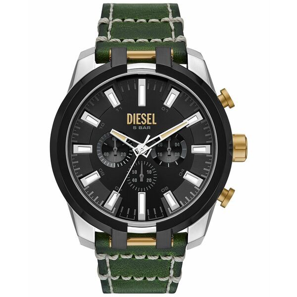 ディーゼル メンズ 腕時計 アクセサリー Men's Chronograph Split Dark Green Leather Strap Watch 51mm Dark Green