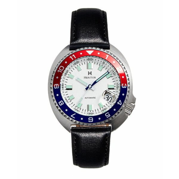 ヘリトール レディース 腕時計 アクセサリー Women's Automatic Pierce Black Genuine Leather Band Watch, 43mm White, Red, Blue