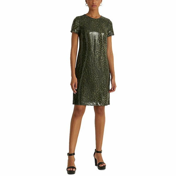 ラルフローレン レディース ワンピース トップス Ocelot-Print Sequined Cocktail Dress Olive Multi