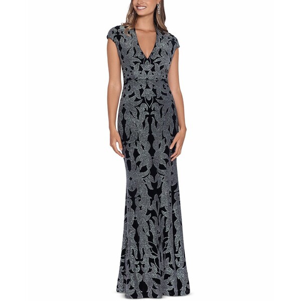 ベッツィ アンド アダム レディース ワンピース トップス Glitter-Print Gown Black/Gunmetal