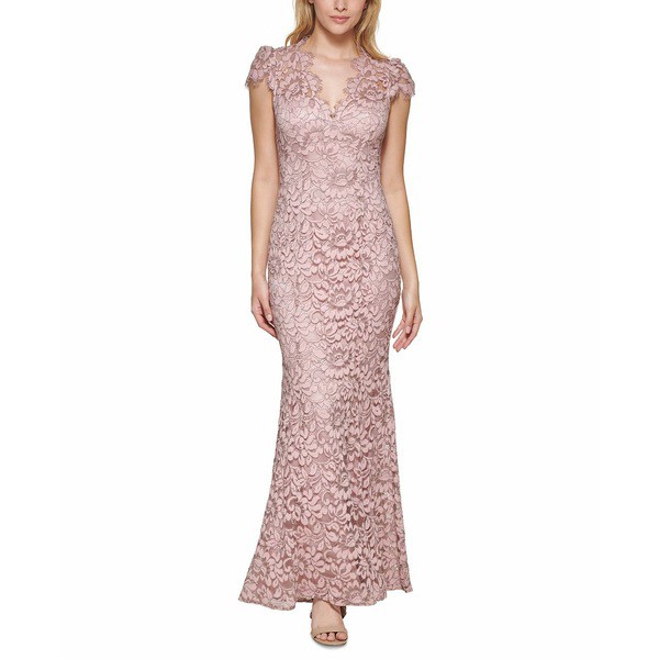 エリザジェイ レディース ワンピース トップス Lace V-Neck Gown Mauve