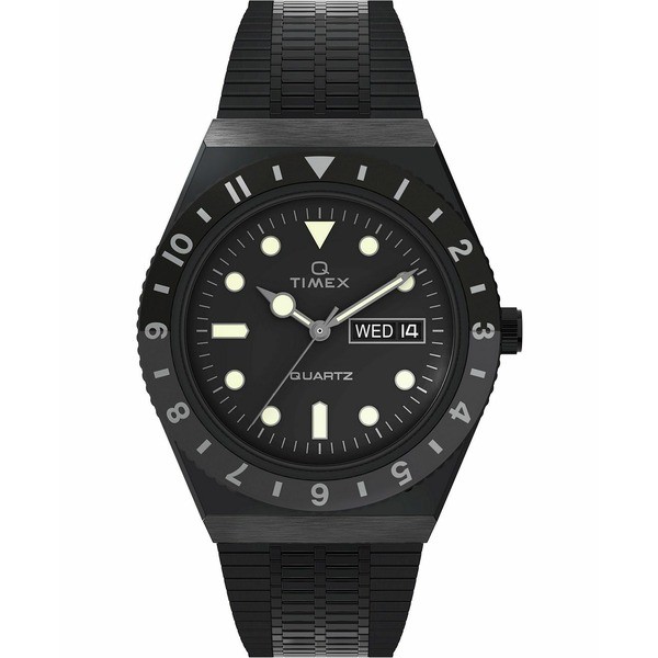 タイメックス メンズ 腕時計 アクセサリー Men's Q Diver Inspired Black Stainless Steel Bracelet Watch 38mm Black